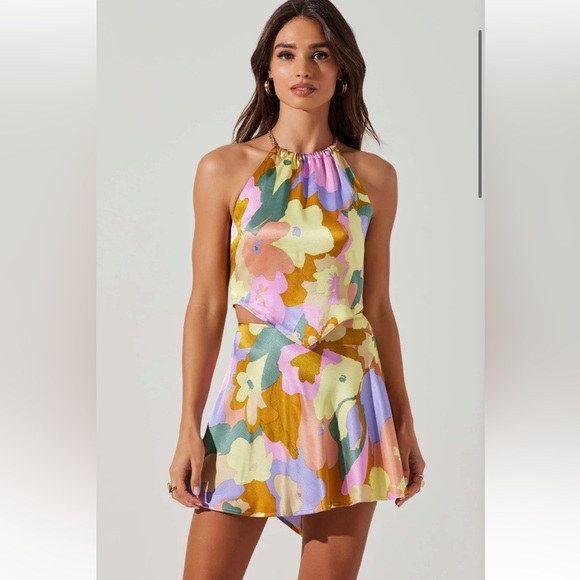 ASTR Satin Halter Top Skirt Set